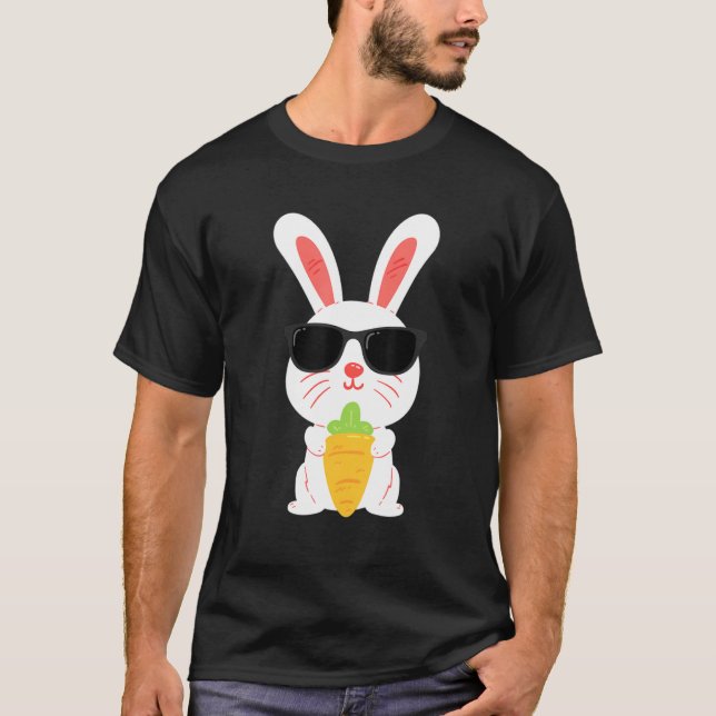 Niedlich Ostern Bunny Rabbit Sonnenbrille Carrots  T-Shirt (Vorderseite)