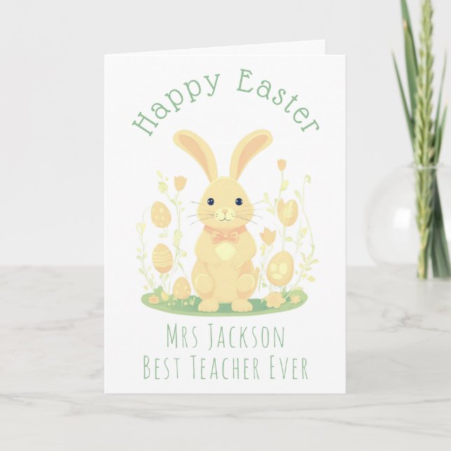 Niedlich Ostern Bunny und Gold Eier Bester Lehrer  Karte (Vorderseite)