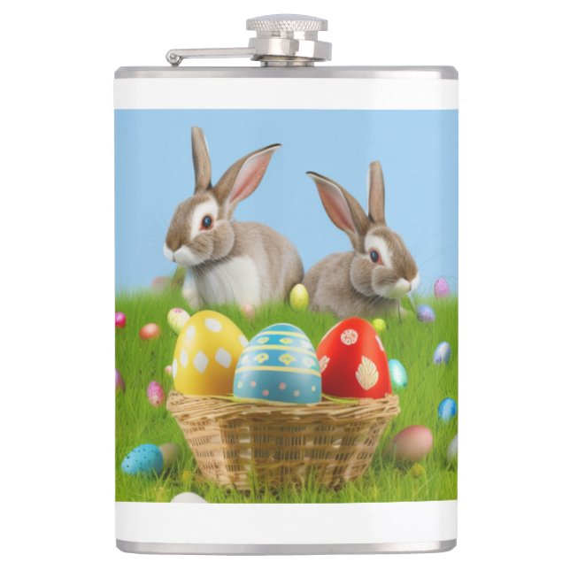 Niedlich Ostern-Bunnyum für eine positive Stimmung Flachmann (Vorderseite)