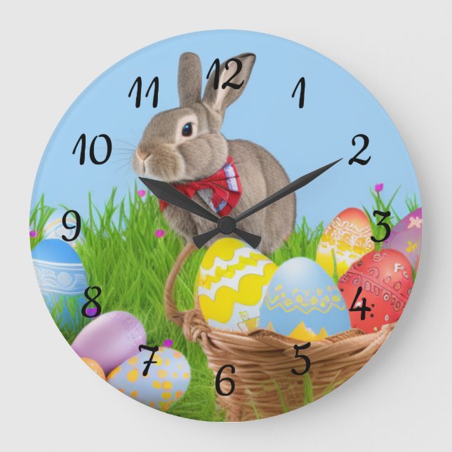 Niedlich Ostern-Bunnyum für eine positive Stimmung Große Wanduhr (Vorderseite)