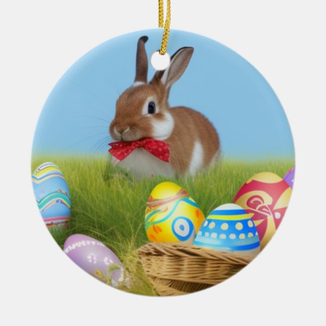 Niedlich Ostern-Bunnyum für eine positive Stimmung Keramik Ornament (Vorne)