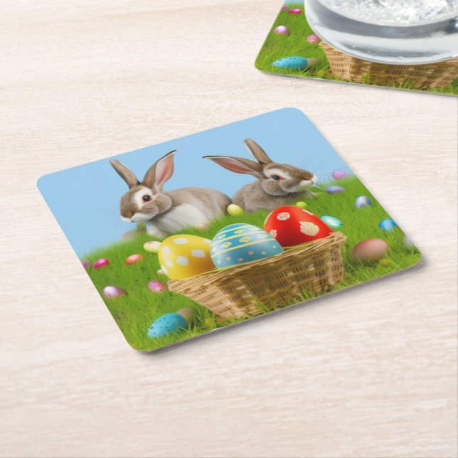 Niedlich Ostern-Bunnyum für eine positive Stimmung Rechteckiger Pappuntersetzer (angewinkelt)