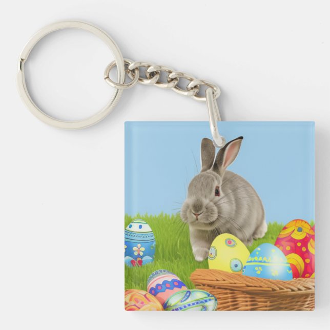 Niedlich Ostern-Bunnyum für eine positive Stimmung Schlüsselanhänger (Vorderseite)