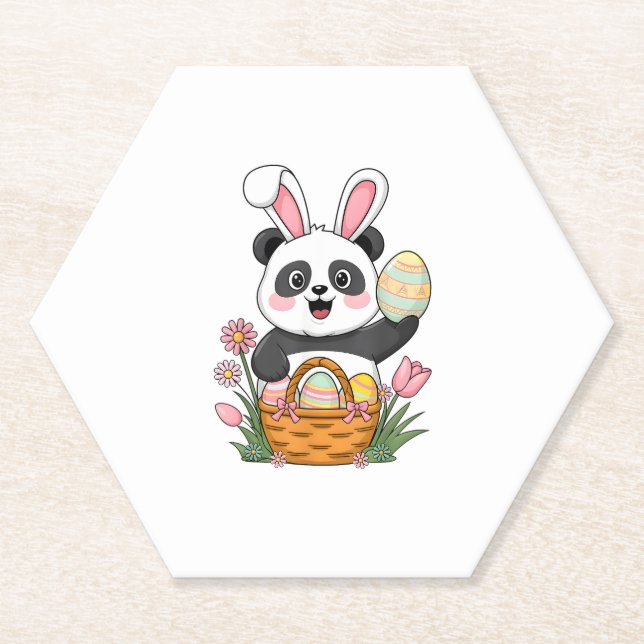 Niedlich Osterpanda Bunny Rabbit Ostereier Korb P Untersetzer (Vorderseite)