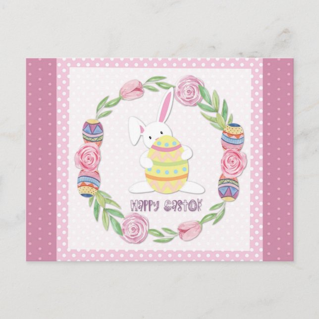 Niedlich Ostersonnige Rabbit Polka Dots Postkarte (Vorderseite)