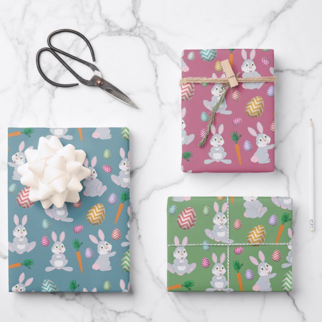 Niedlich Ostersonniges Kaninchenmuster Geschenkpapier Set (Vorderseite)