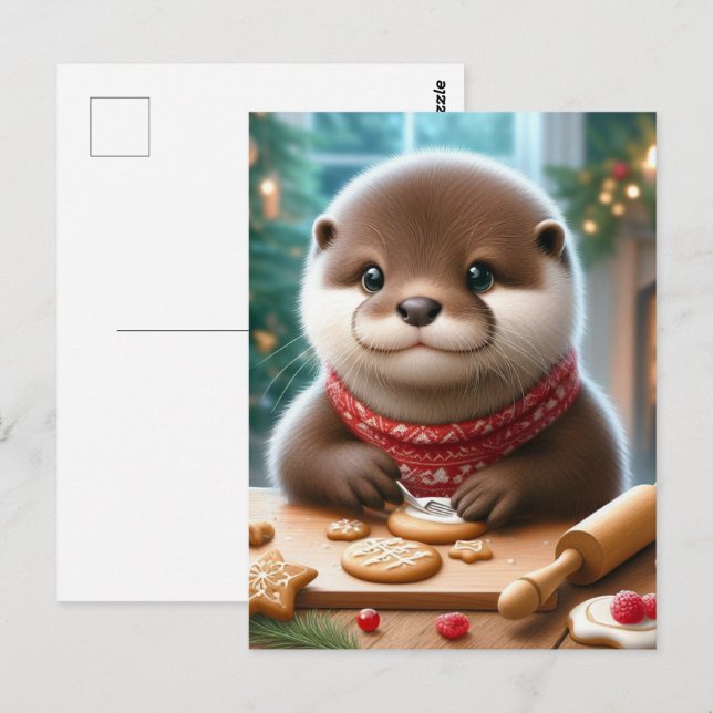 Niedlich Otter backen Weihnachtskekse Postkarte (Vorne/Hinten)