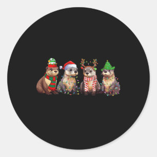 Niedlich Otter Christmas Pajama Fun Xmas Lights Ti Runder Aufkleber