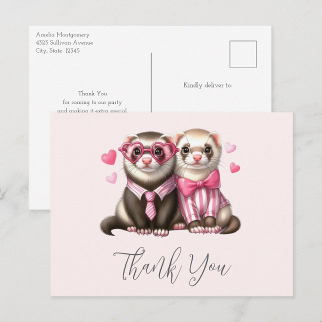 Niedlich Otter Couple in Liebe Danke Postkarte (Vorne/Hinten)