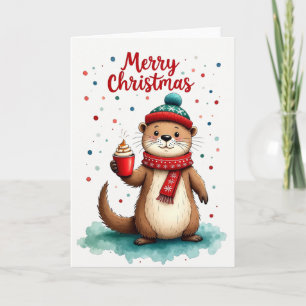 Niedlich Otter Hot Cocoa Frohe Weihnachtskarte Karte