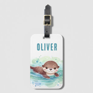 Niedlich Otter Illustration Individuelle Name Gepäckanhänger