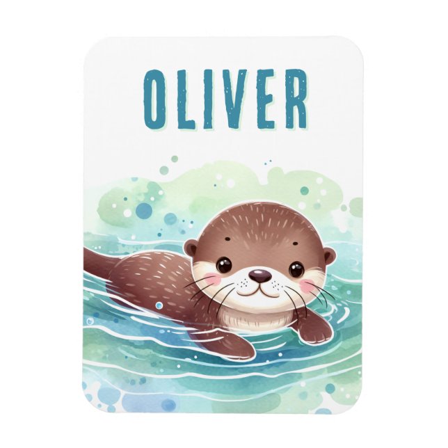Niedlich Otter Illustration Individuelle Name Magnet (Vertikal)