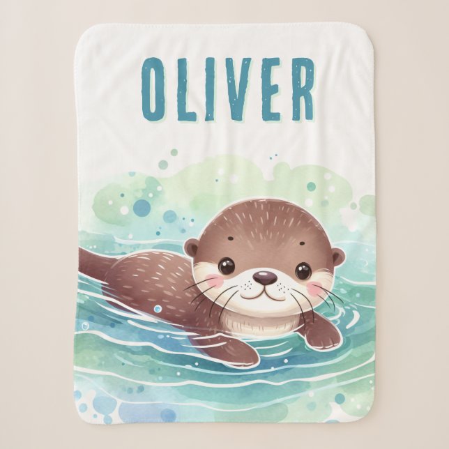 Niedlich Otter Illustration Individuelle Name Sherpadecke (Vorderseite)