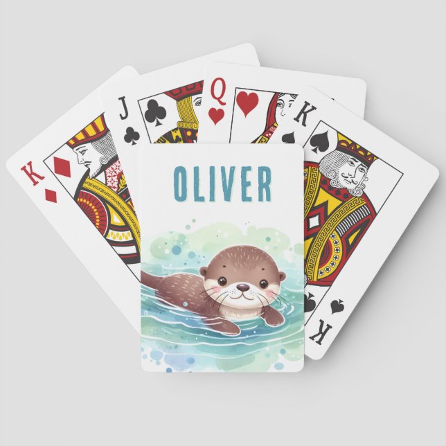 Niedlich Otter Illustration Individuelle Name Spielkarten (Rückseite)