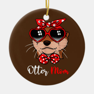 Niedlich Otter Mama Funny Bow Turban Brille Keramik Ornament
