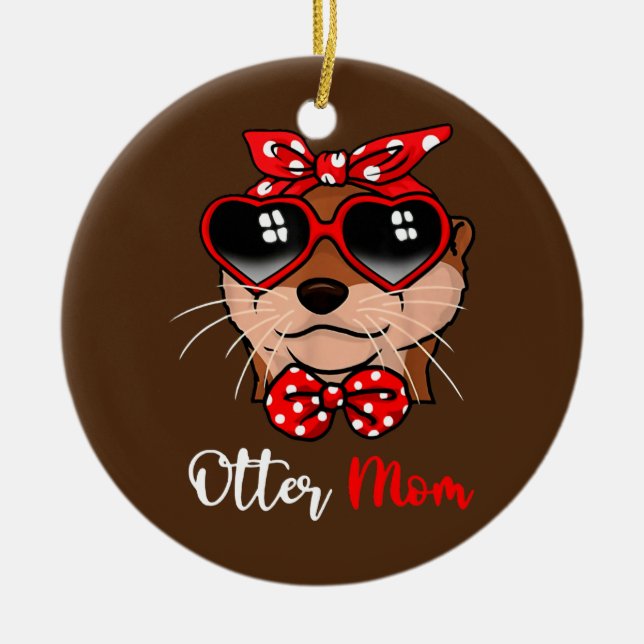 Niedlich Otter Mama Funny Bow Turban Brille Keramik Ornament (Vorne)
