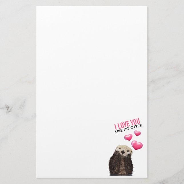 Niedlich Otter mit rosa Herzen Liebe Puppen Briefpapier (Vorderseite)