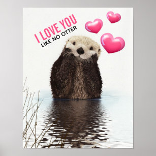 Niedlich Otter mit rosa Herzen Liebe Puppen Poster