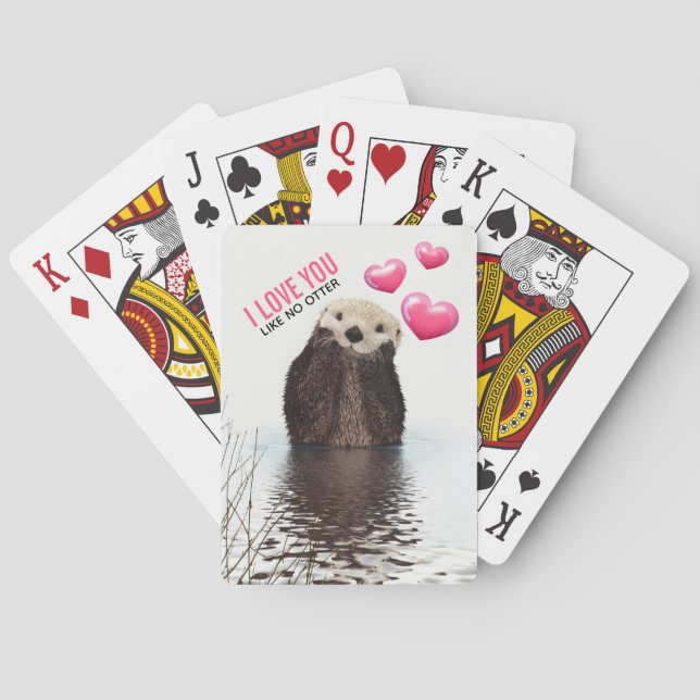Niedlich Otter mit rosa Herzen Liebe Puppen Spielkarten (Rückseite)
