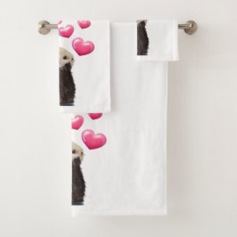 Niedlich Otter mit rosa Liebe Herz Badhandtuch Set