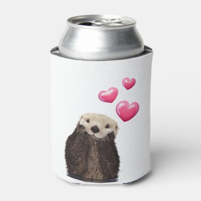 Niedlich Otter mit rosa Liebe Herz Dosenkühler (Kanne Vorderseite)