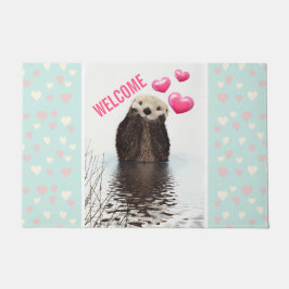 Niedlich Otter mit rosa Liebe Herz Fußmatte