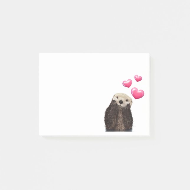 Niedlich Otter mit rosa Liebe Herz Post-it Klebezettel (Vorderseite)