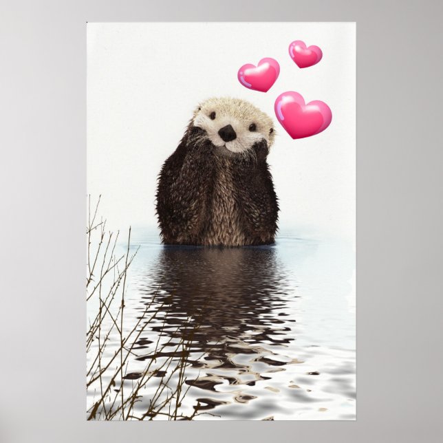 Niedlich Otter mit rosa Liebe Herz Poster (Vorne)