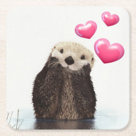 Niedlich Otter mit rosa Liebe Herz Rechteckiger Pappuntersetzer