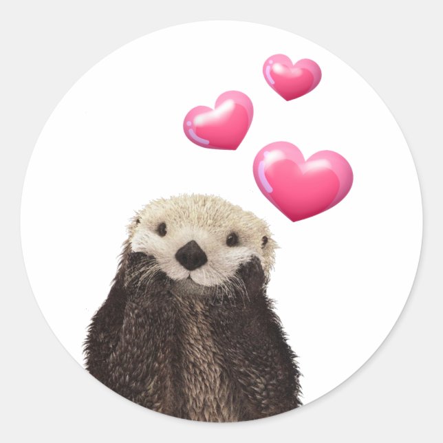 Niedlich Otter mit rosa Liebe Herz Runder Aufkleber (Vorderseite)