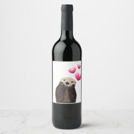 Niedlich Otter mit rosa Liebe Herz Weinetikett