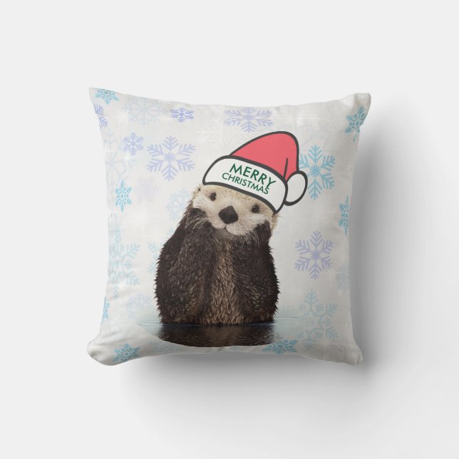 Niedlich Otter Tragen einer Weihnachtsmannmütze Fr Kissen (Vorderseite)