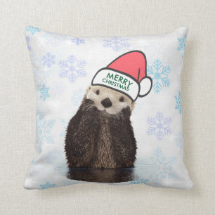 Niedlich Otter Tragen einer Weihnachtsmannmütze Fr Kissen
