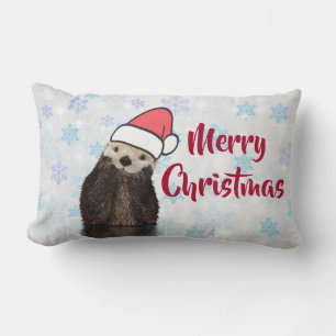 Niedlich Otter Tragen einer Weihnachtsmannmütze Fr Lendenkissen