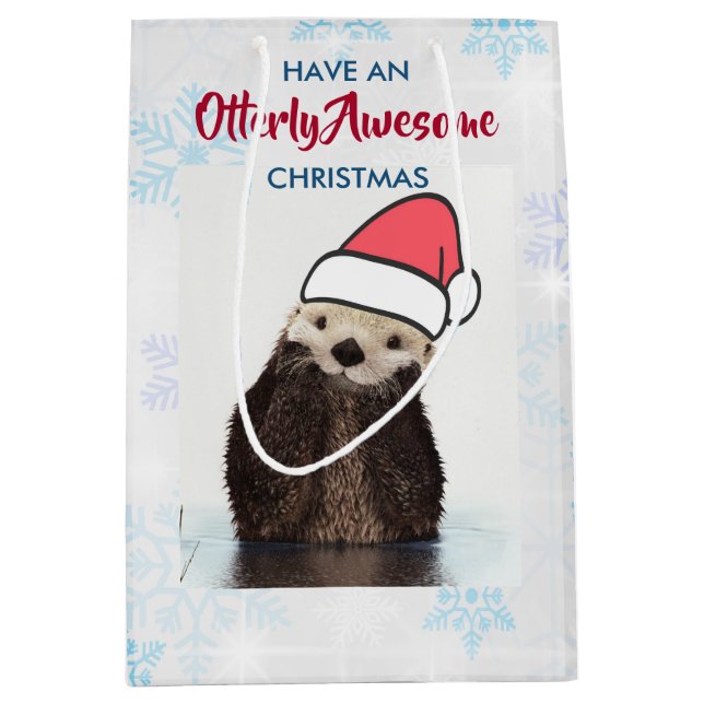 Niedlich Otter Tragen einer Weihnachtsmannmütze We Mittlere Geschenktüte (Vorderseite)