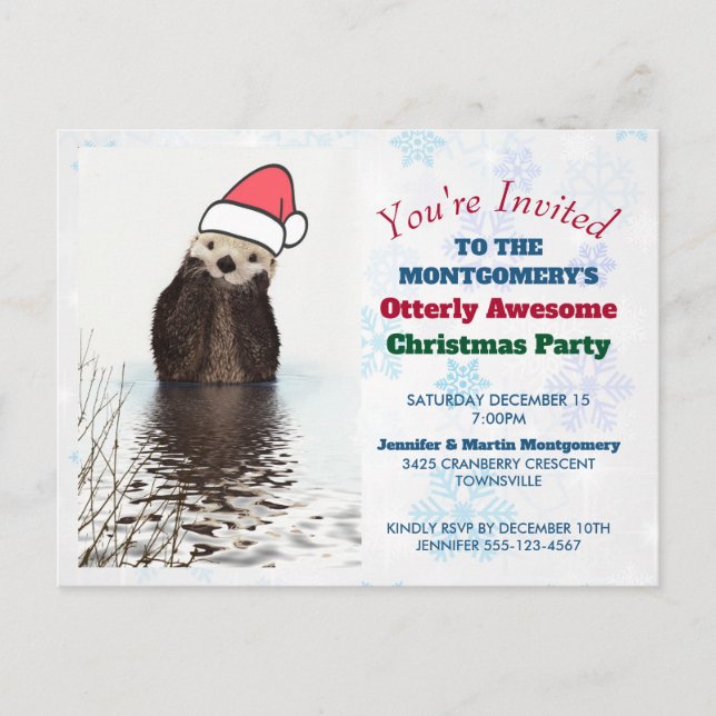 Niedlich Otter Tragen einer Weihnachtsmannmütze We Postkarte (Vorderseite)