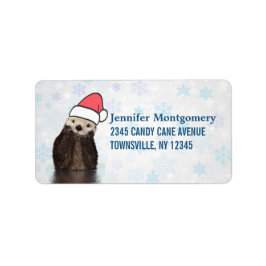 Niedlich Otter Weihnachtsmannmütze Weihnachten tra Adressaufkleber