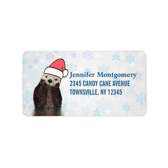Niedlich Otter Weihnachtsmannmütze Weihnachten tra Adressaufkleber (Vorne)