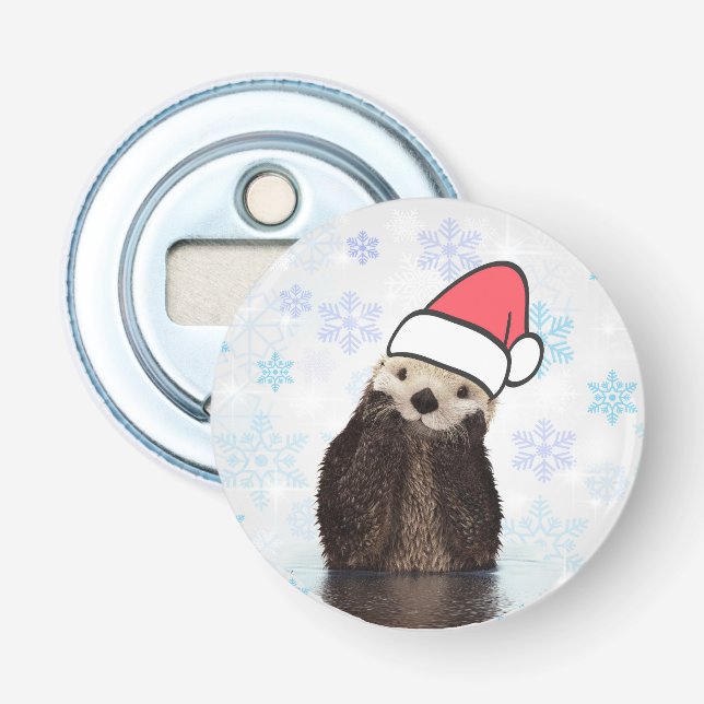 Niedlich Otter Weihnachtsmannmütze Weihnachten tra Flaschenöffner (Vorderseite)