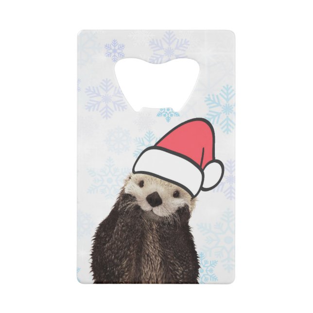 Niedlich Otter Weihnachtsmannmütze Weihnachten tra Geldbeutel Flaschenöffner (Vorderseite)