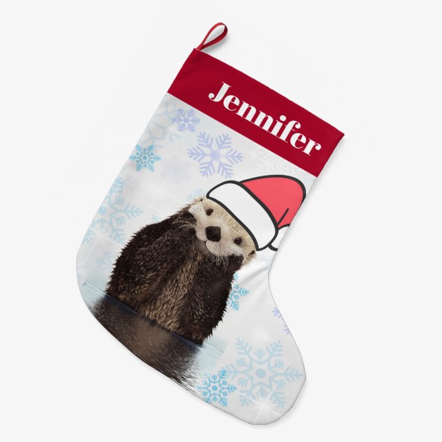 Niedlich Otter Weihnachtsmannmütze Weihnachten tra Großer Weihnachtsstrumpf (Vorderansicht (hängend))