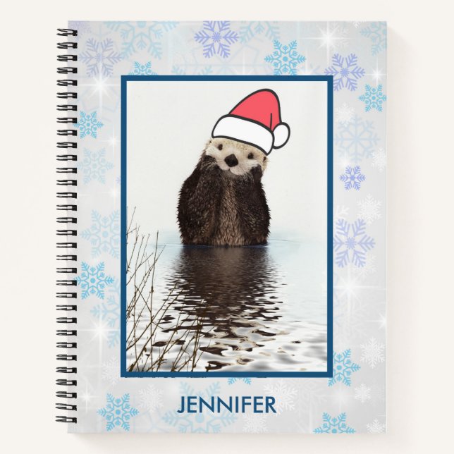 Niedlich Otter Weihnachtsmannmütze Weihnachten tra Notizbuch (Vorderseite)