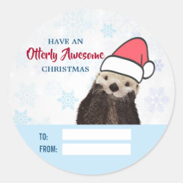 Niedlich Otter Weihnachtsmannmütze Weihnachten tra Runder Aufkleber