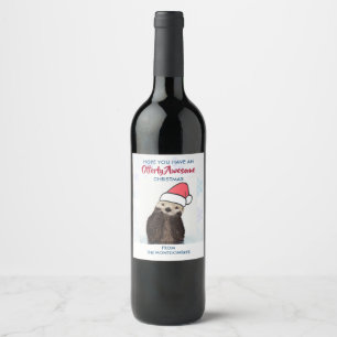 Niedlich Otter Weihnachtsmannmütze Weihnachten tra Weinetikett