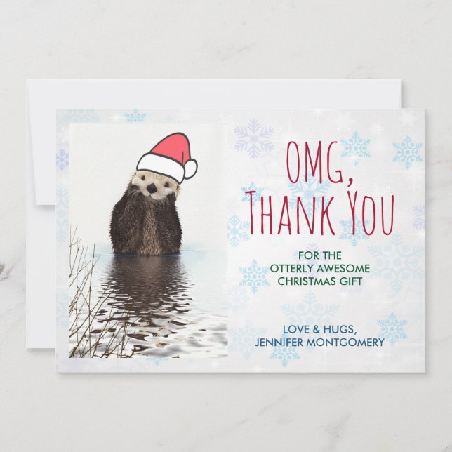 Niedlich Otter Weihnachtsmannmütze Weihnachten Vie Dankeskarte (Vorderseite)