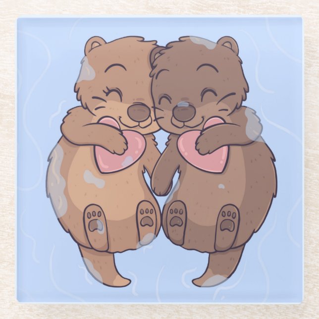 Niedlich Otters Glasuntersetzer (Vorderseite)