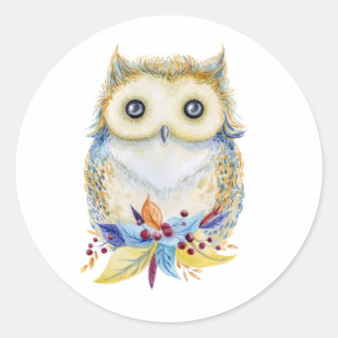 Niedlich Owl beige & blau Runder Aufkleber