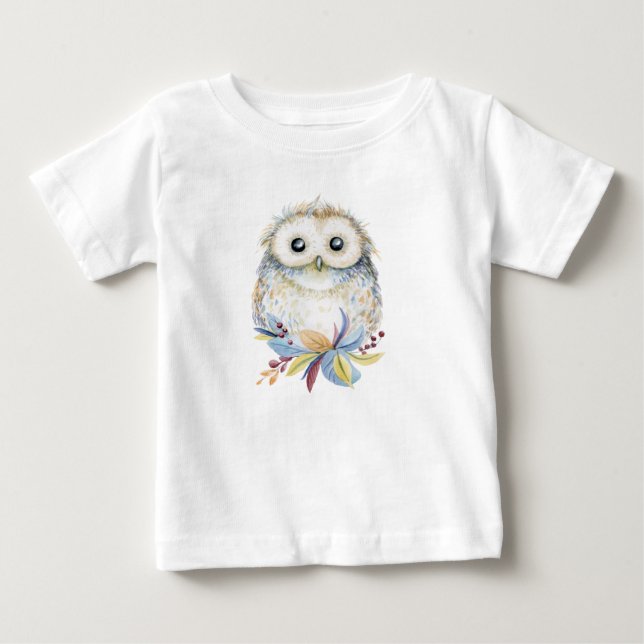 Niedlich Owl beige und blau Baby T-shirt (Vorderseite)
