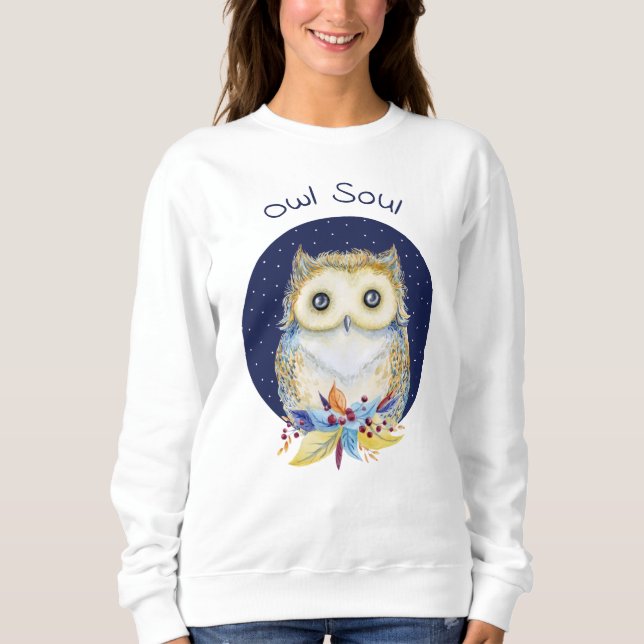 Niedlich Owl beige und blau Sweatshirt (Vorderseite)