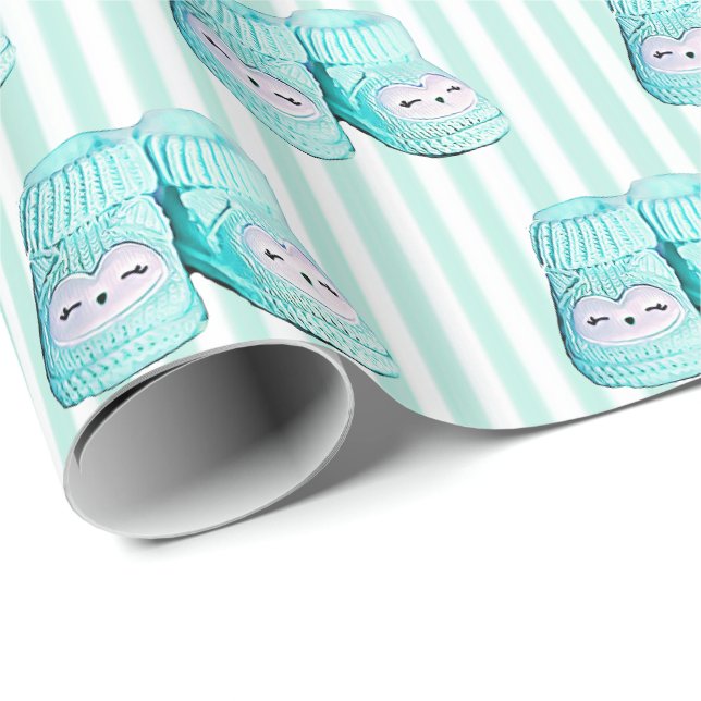 Niedlich Owl Blue Baby Hinterns Baby Duschgeschenk Geschenkpapier (Rolleneckpunkt)
